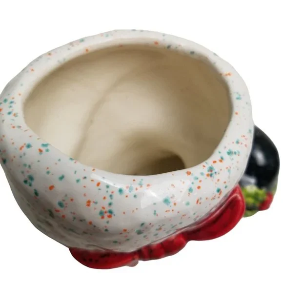 Ceramic Santa Claus Boot Black Christmas Vintage Holly Vase Planter Holiday Bow - Picture 8 of 14